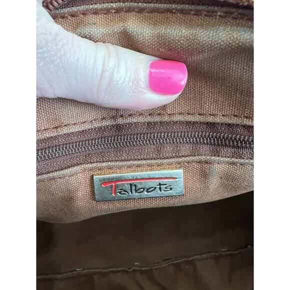 TALBOTS Vintage Brown Leather Woven Zip Top Handle Doctor's Bag Purse Satchel - Picture 11 of 15